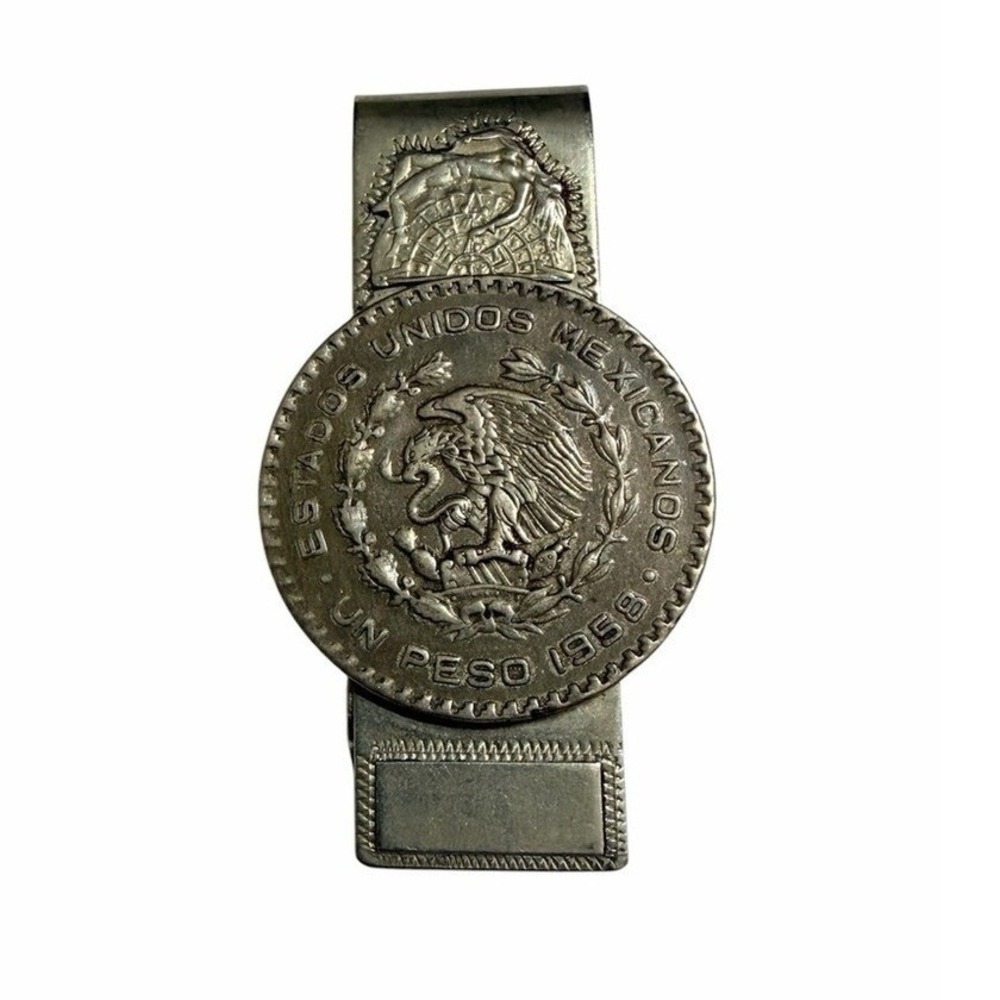 Vintage Taxco Mexican 925 Sterling Silver Money Clip 1958 Un Peso Coin - Picture 3 of 7